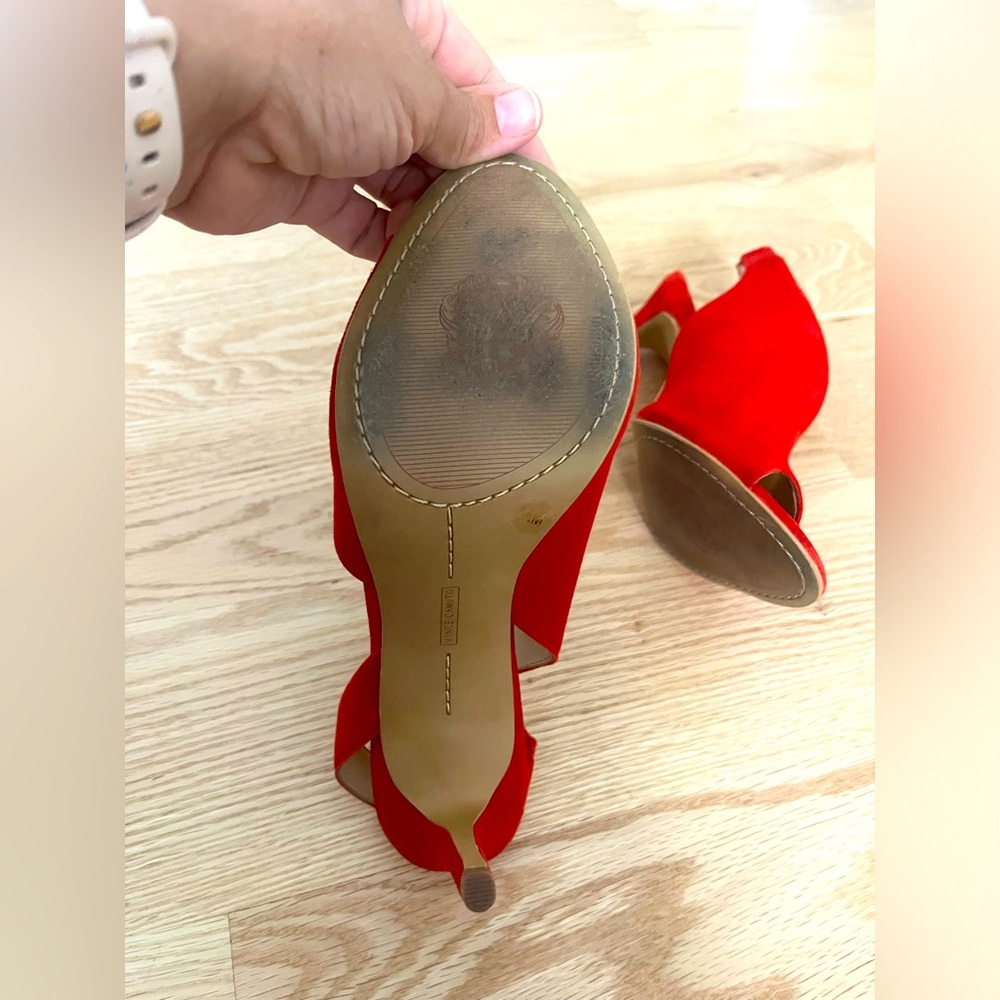 Vince Camuto Red Suede Peep-Toe Slingback Heels - Picture 5 of 6